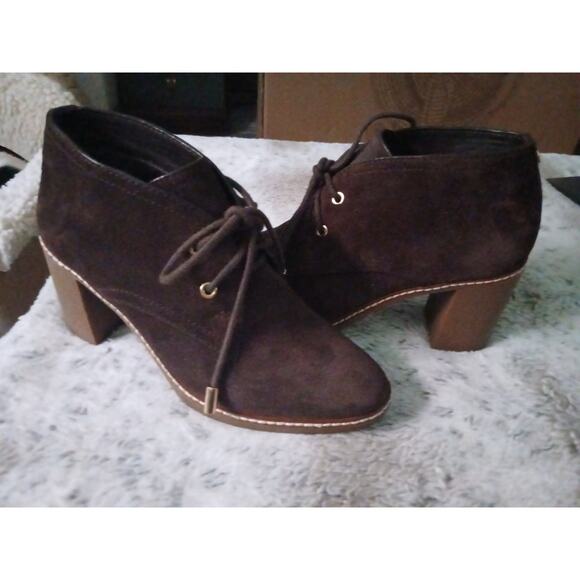 Tory Burch Hilary Brown Suede Leather Ankle Booties Women’s 6.5 Block Heel - Picture 2 of 10